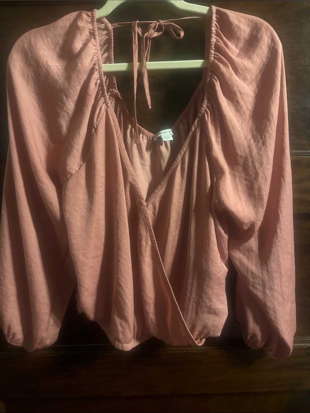 American Eagle Outfitters Wrap Blouson Top in Dusty Rose